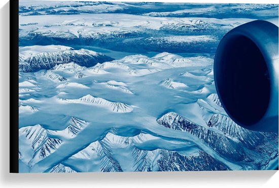 Canvas  - Sneeuwbergen vanuit Vliegtuig - 60x40cm Foto op Canvas Schilderij (Wanddecoratie op Canvas)