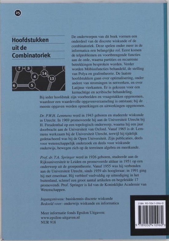 Boek "Hoofdstukken uit de Combinatoriek" met uitleg over discrete wiskunde, partities, grafentheorie en meer.