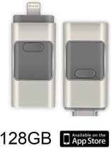 DrPhone Flashdrive 128GB USB Stick 3 in 1 Flashdrive - OTG USB 3.0 + Micro USB + lightning iPhone - Android - Tablet Opslag - Zilver