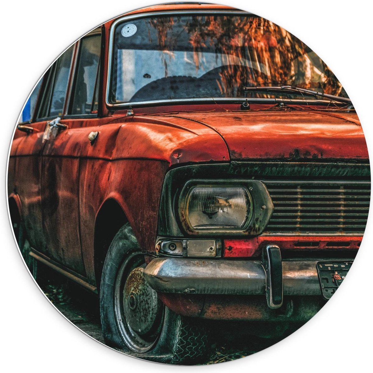 KuijsFotoprint Schilderij - Oude Verroeste Auto - Blauw En Rood - 70 X 70 Cm