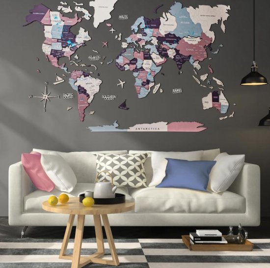 Wereldkaart en bois 3D - Berry - L (150 x 90 cm)