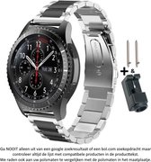 Zilver Zwart Stalen Band geschikt voor bepaalde 20mm smartwatches van verschillende bekende merken (zie lijst met compatibele modellen in producttekst) - Maat: zie foto – 20 mm silver black stainless steel - RVS - Metaal