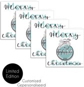 Frosty Christmas - Set van 4 gepersonaliseerde wenskaarten met acryl kerstbal