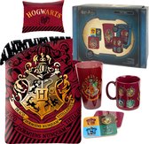 Harry Potter Dekbedovertrek Hogwarts - Eenpersoons - 140 x 200 cm - katoen - Jongens meisjes dekbed Gryffindor - incl. 4 delige Giftbox cadeau set