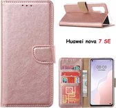 Huawei nova 7 SE Hoesje met Pasjeshouder booktype case - Rose Goud