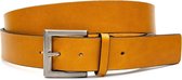 JV Belts Sportieve okergele jeansriem - heren en dames riem - 4 cm breed - Oker geel - Echt Leer - Taille: 120cm - Totale lengte riem: 135cm