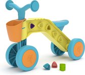 Chillafish Itsibitsi Blocks eerste vierwieler met mandje en speelblokjes in het frame voor personalisering en het oefenen van de fijne motoriek. Voor kinderen van 1-3 jaar.