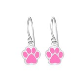 Joy|S - Zilveren kat hond dierenpoot roze oorbellen