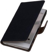 Washed Leer Bookstyle Wallet Case Hoesje - Geschikt voor HTC Desire 210 Donker Blauw