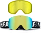 FLAKER Magnetische Skibril - Navy – Wit Frame – GOLDEN Revo Spiegellens + Extra Lowlight Lens + Beschermcase