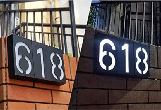 CARPESUN Solar Huisnummer Verlicht voor Buiten Waterdicht, Verlicht Huisnummerbord Solar, Huisnummer Licht Zwart Groot (Numeriek 8, Hoogte 23 cm
