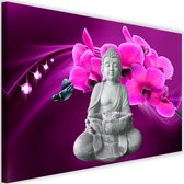 Schilderij Boeddha met orchideeën , 2 maten , grijs paars (wanddecoratie)