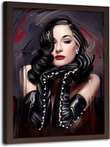 Foto in frame , Dita Von Teese ,Diva , Vrouw in zwart , 70x100cm , zwart wit bruin , wanddecoratie