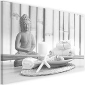 Schilderij Boeddha met kaars, 2 maten, zwart-wit, Premium print