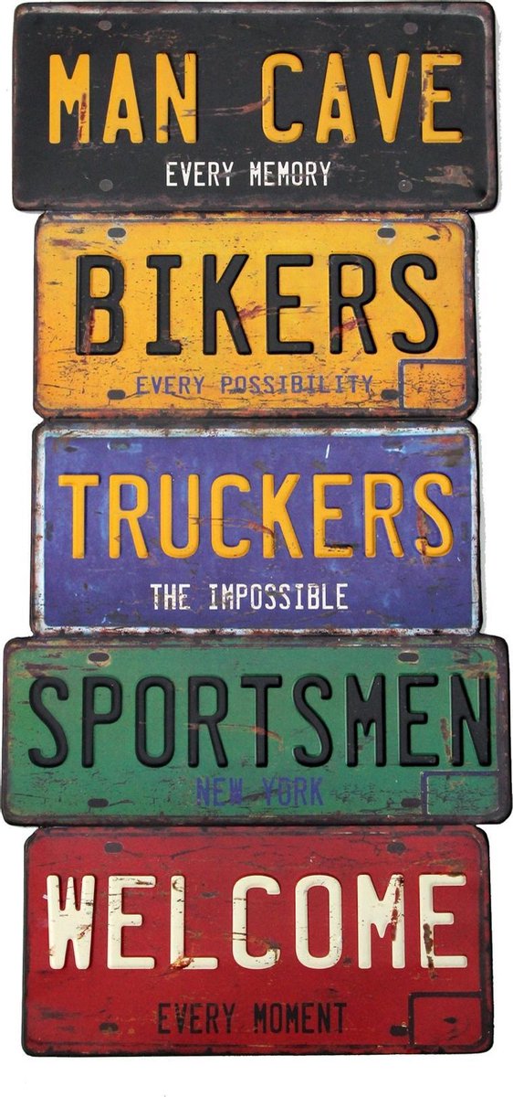 Signs-USA - Man Cave Bikers Truckers Sportsman Welcome - Licence Plate Art - Souvenir kentekenplaat oud nummerbord Amerika - verweerd - 30 x 64 cm