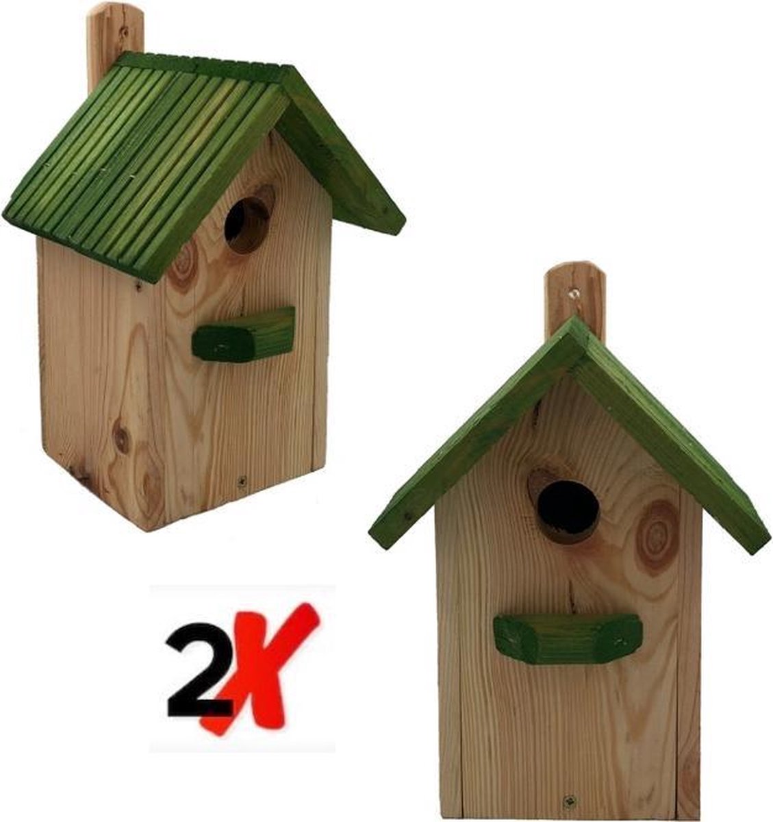 Bol.com GARDEN SPIRIT - 2x Vogelhuisje - Nestkast 12 x 13 x 30 - Naturel groen aanbieding