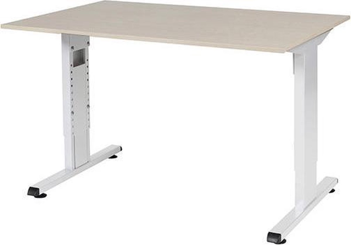 RoomForTheNew Bureau Schiphol Normal-Bureau - Bureautafel - Gaming bureau - Game bureau - Computertafel - Desk - Bureau wit - Verstelbaar bureau - Gaming Desk - Bureau tafel - Bureau verstelbaar--Lindberg eiken blad-Wit  onderstel- 120x80