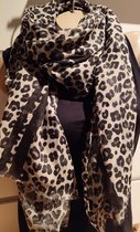 Dames lange sjaal panterprint met zwart/grijs