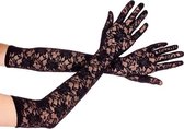 Burlesque Lange Kanten Handschoenen - Zwart - Music Legs - Zwart - Accessoires