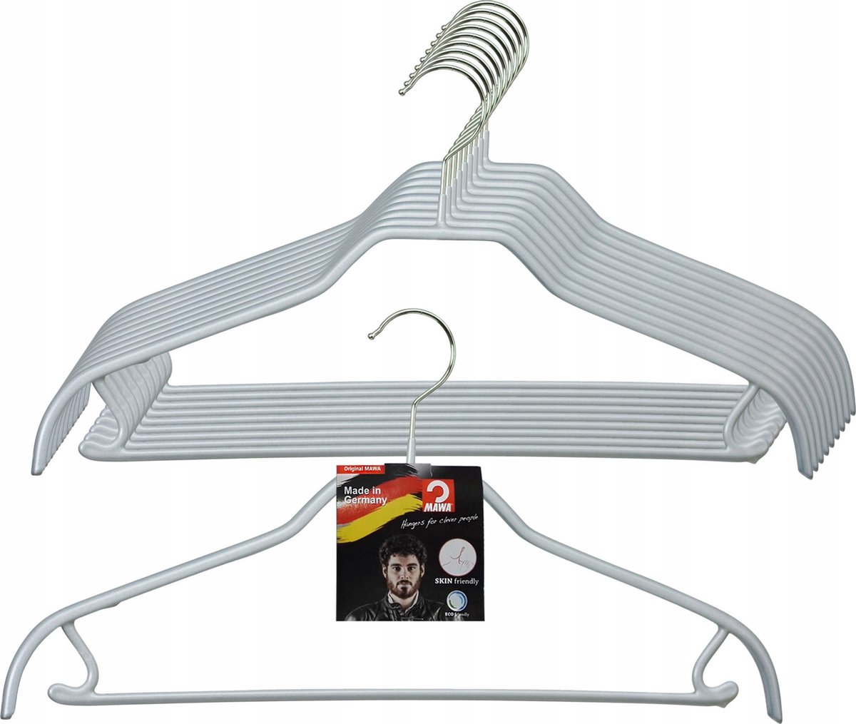 [Set van 5] MAWA 41FRS - metalen kleding hangers met broeklat, rokhaken en zilveren anti-slip coating, 41CM breed