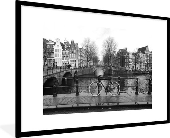 Fotolijst incl. Poster - Grachten in Amsterdam - Zwart - Wit - 90x60 cm -  Posterlijst | bol.com