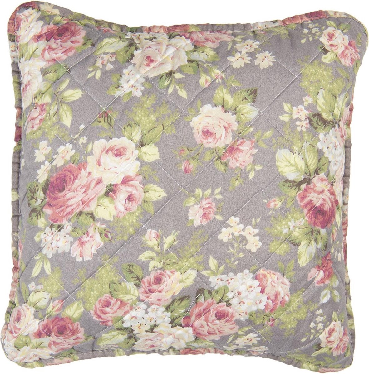 Clayre & Eef Kussenhoes 40x40 Cm Grijs Groen Polyester