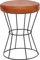 Pippa Design moderne ronde kruk van echt bruin leer - zwart frame