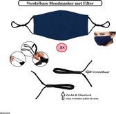 DONLINE - Premium Comfort Pack 5 stuks - Verstelbare Wasbaar Mondmasker met wegwerp Filter (Blauw) - Wasbare Mondkapje - Inclusief 20x Gratis Filters - PM2.5 - 5 Laagse Filters
