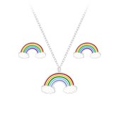 Joy|S - Zilveren sieradenset regenboog - oorbellen - hanger met ketting