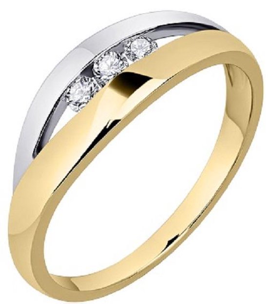Schitterende 14 Karaat Geel Wit Bicolor Gouden Ring met Zirkonia's 16.50 mm. (maat 52) |Aanzoeksring