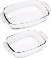 Glazen ovenschalen set van 2x stuks - 27 x 17 cm en 33 x 21 cm - 1.4 en 2.3 liter inhoud - Rechthoekig