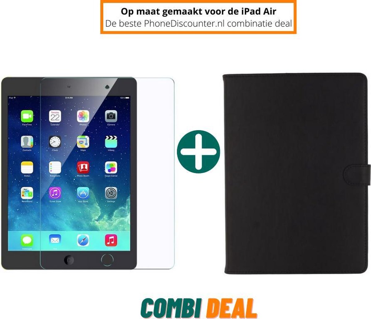 ipad air etui hoes | iPad Air folio case| iPad Air stand case zwart | hoes ipad air apple | iPad Air beschermhoes + iPad Air Glazen Screenprotector