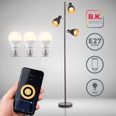 B.K.Licht - Vloerlamp - smart - staande lamp zwart -  industrieel - retro - kantelbaar - zwart goud - incl. 3 x E27 smart lamp