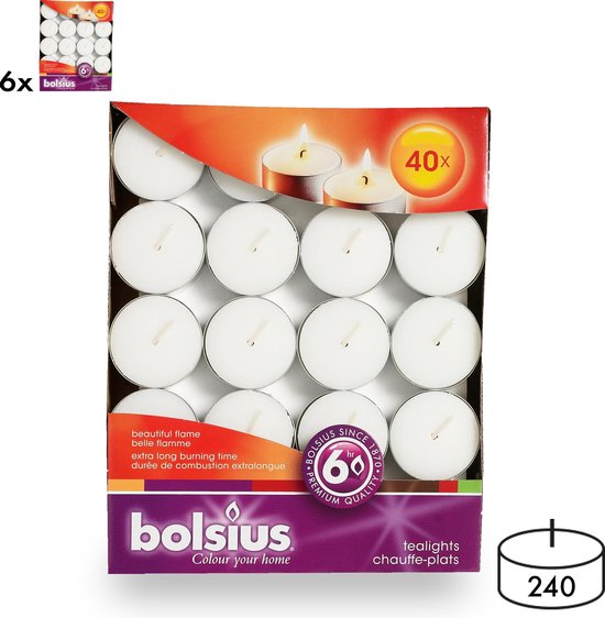 Bolsius - 240 Waxinelichtjes - Theelichtjes - Wit - branduren - Grootverpakking -... |