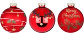 Set van 6 - Hippe Rode Kerstballen - Merry Christmas - 8 cm