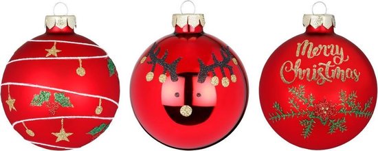 afstuderen Verstenen gevolg Set van 6 - Hippe Rode Kerstballen - Merry Christmas - 8 cm | bol.com