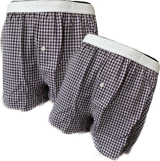 Embrator 2-stuks mannen Boxershorts geweven katoen wit/donkerblauw/rood maat L