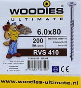 Woodies schroeven 6.0x80 RVS 410 T-30 deeldraad 200 stuks