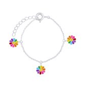 Armband meisje | Zilveren armband met kleurrijke bloemen