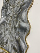 Epoxy dienblad marmerlook met takvormige handvat - wit & zilverkleurig, gouden aders