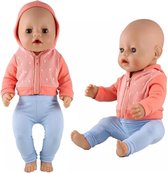 Poppenkleertjes - Geschikt voor Baby Born - Oranje vest met rits - Blauwe legging - Kledingset voor babypoppen