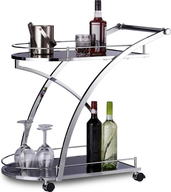 Relaxdays - keukentrolley glas - rond zwart - keukenwagen - | bol.com