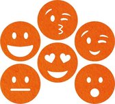 Smileys  vilt onderzetters  - Oranje - 6 stuks - ø 9,5 cm - Tafeldecoratie - Glas onderzetter - Cadeau - Woondecoratie - Tafelbescherming - Onderzetters voor glazen - Keukenbenodigdheden - Woonaccessoires - Tafelaccessoires