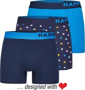 Happy Shorts 3-Pack Boxershorts Heren Hartjes Blauw - Maat  L
