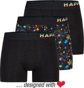 Happy Shorts 3-Pack Boxershorts Heren Paint Black - Maat  L
