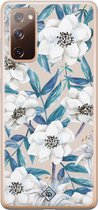 Samsung S20 FE hoesje siliconen - Bloemen / Floral blauw | Samsung Galaxy S20 FE case | blauw | TPU backcover transparant