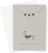 Hound & Herringbone - Getijgerde Teckel Kerstkaart - Chocolate Dapple Dachshund Festive Greeting Card (10 pack)