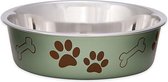 Honden Voerbak & Drinkbak - Vaatwasmachinebestendig, met Antislip en Antibacteriële RVS binnenzijde - Loving Pets Bella Bowl - 8 kleuren in Small tot Extra-Large - Kleur: Metallic Artichoke, Maat: Large - 1,5L