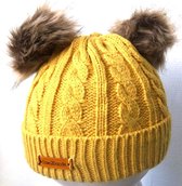Kindermuts - Dare2Dazzle - Geel met 2 bruine Pom Poms
