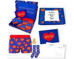 Vaderdag cadeauset - Super Papa Heren Boxershort - MijnOnderbroek - Blauw/Rood - Onderbroek Maat L - Sokken 40-46